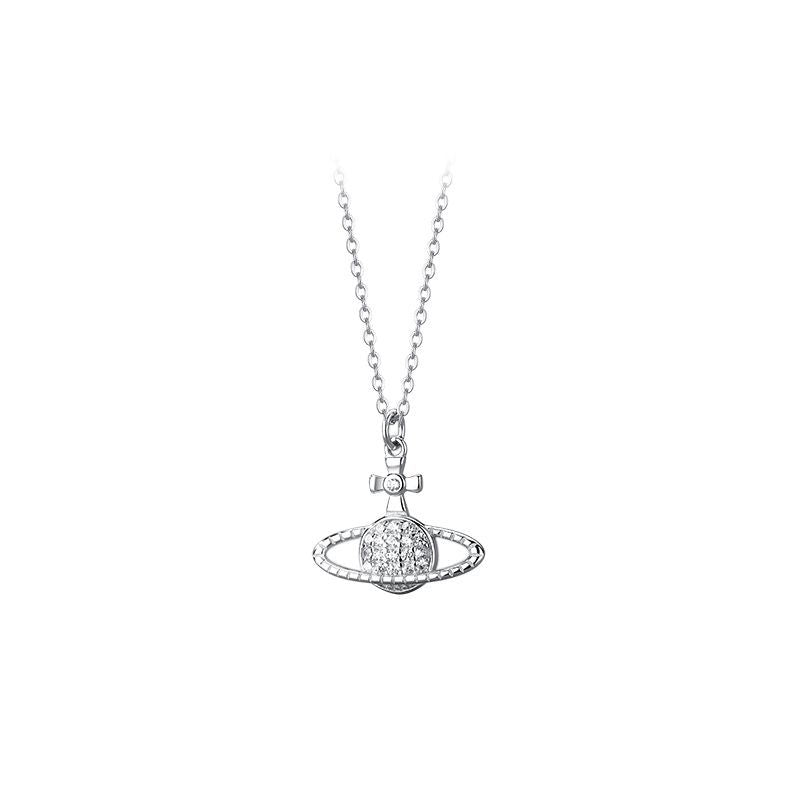 Silver 925 Saturn and zircon stone jewelry set with necklace and earring