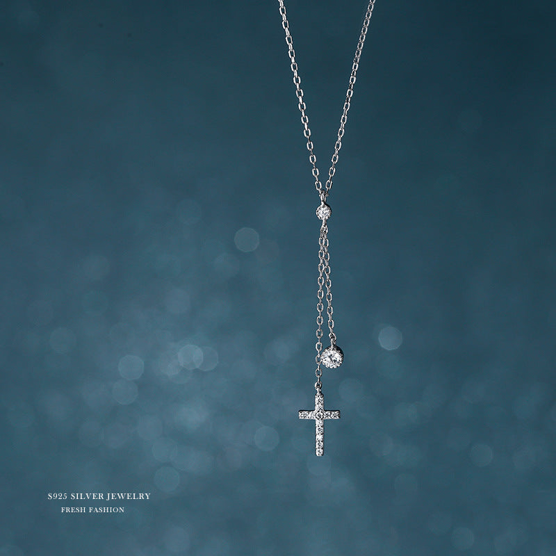 Silver 925 cross jewelry set with necklace earrings and ring