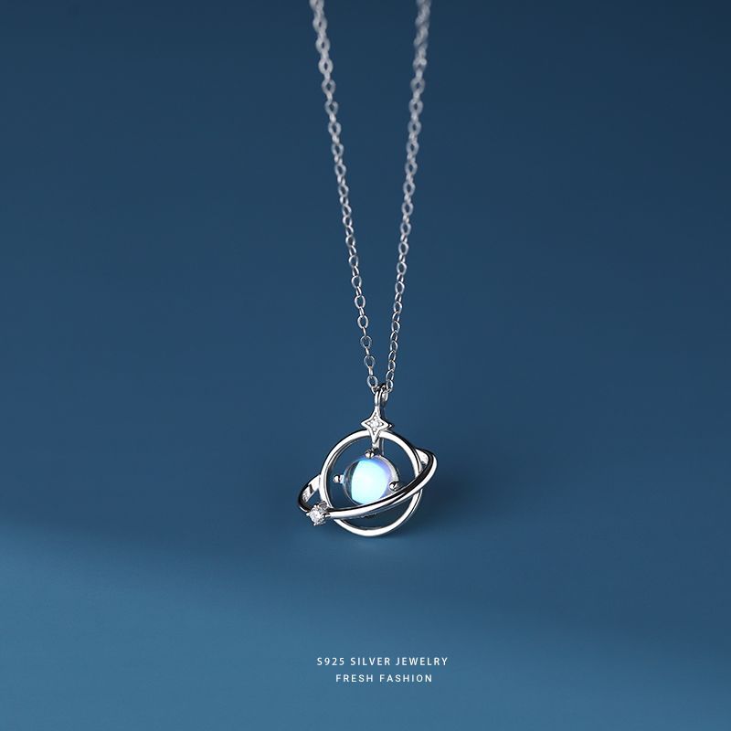 Silver 925 Saturn jewelry set with necklace and braclace