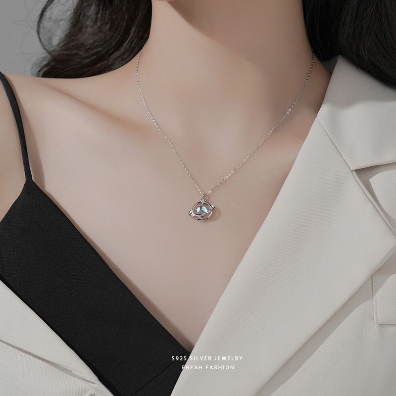 Silver 925 Saturn jewelry set with necklace and braclace