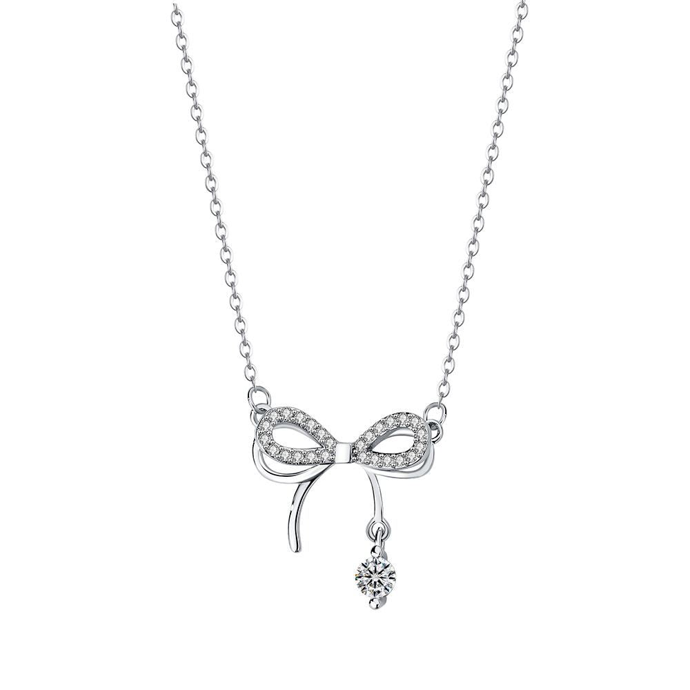 Silver999 necklace korean design bow with zircon
