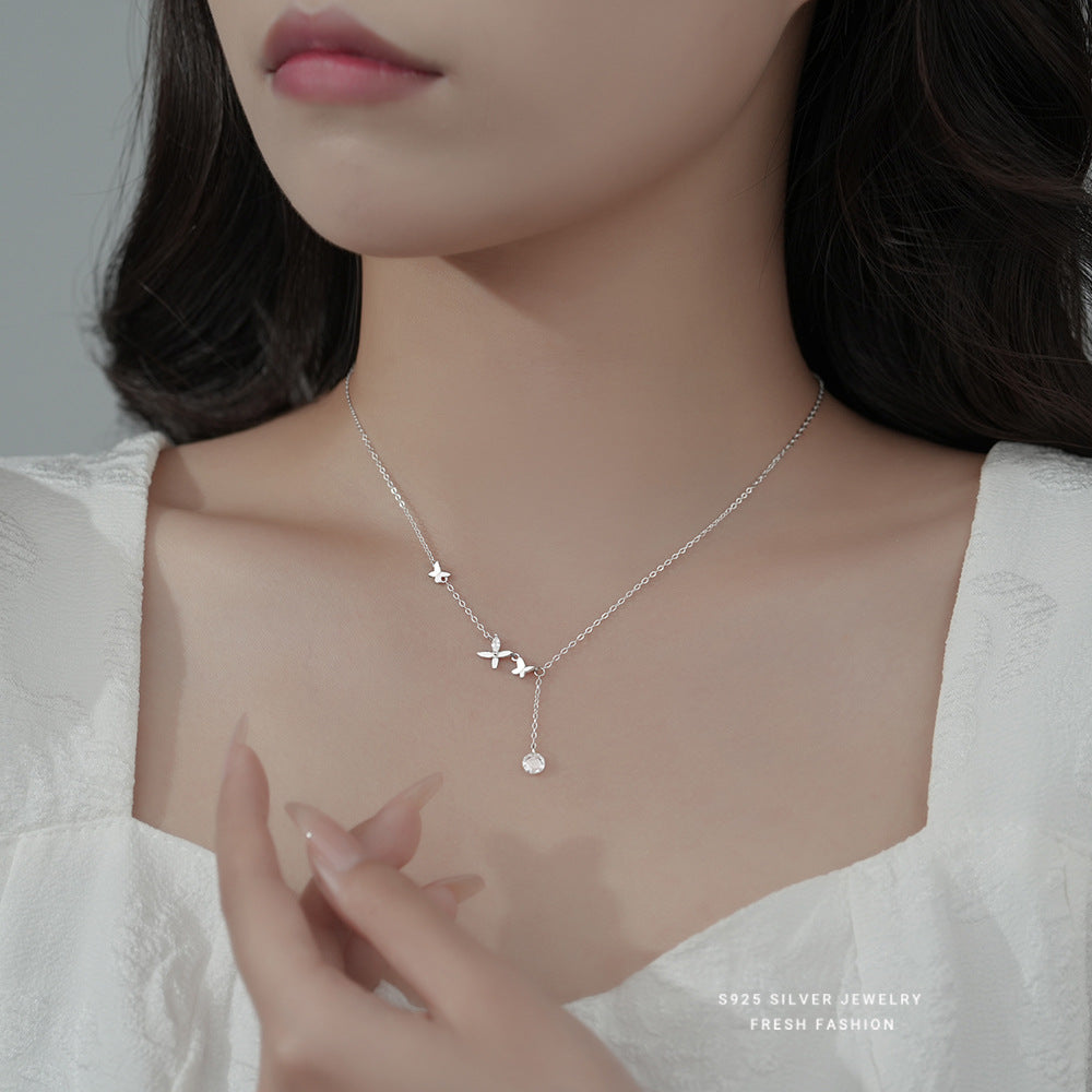 Silver 925 butterfly and flower necklace and bracelet~