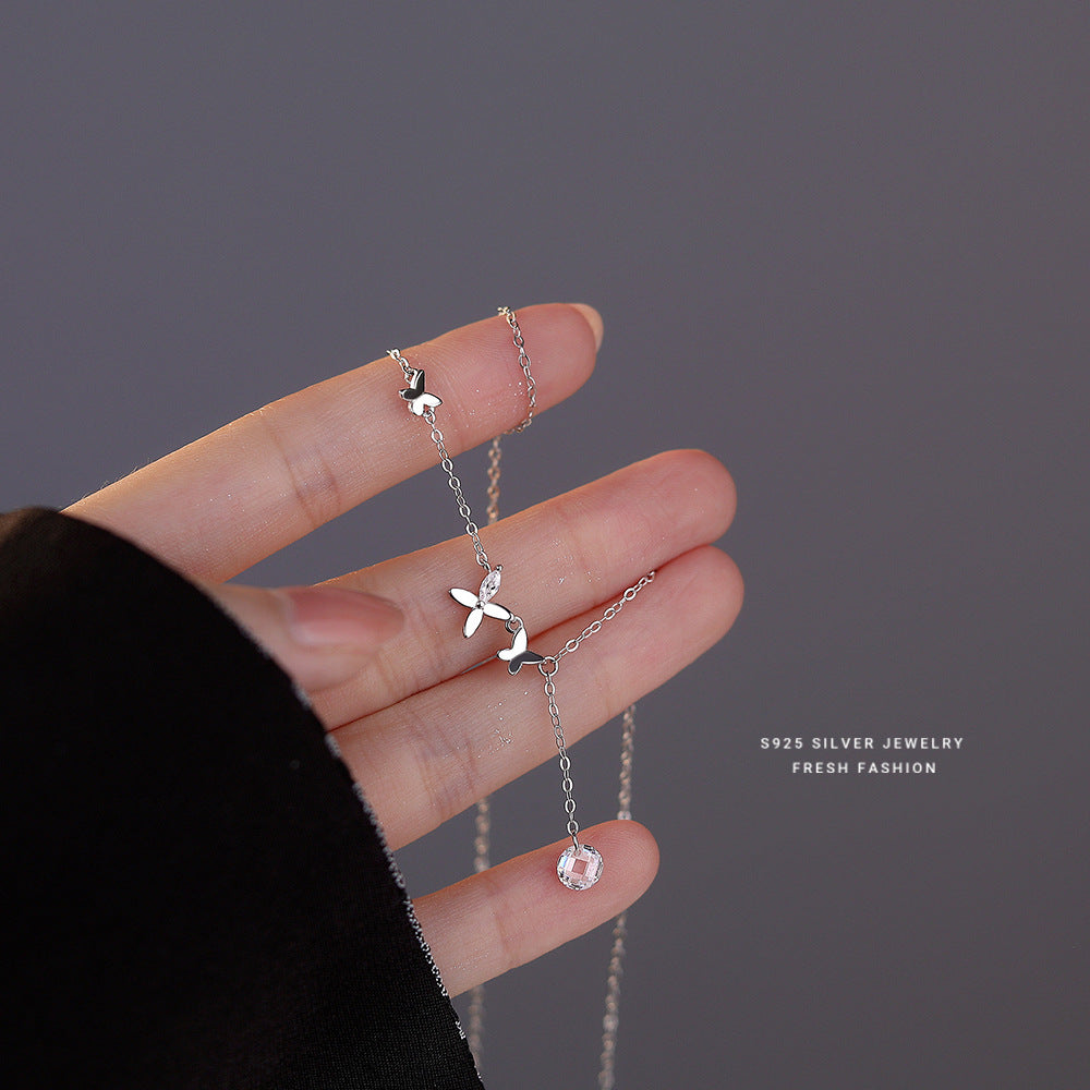 Silver 925 butterfly and flower necklace and bracelet~