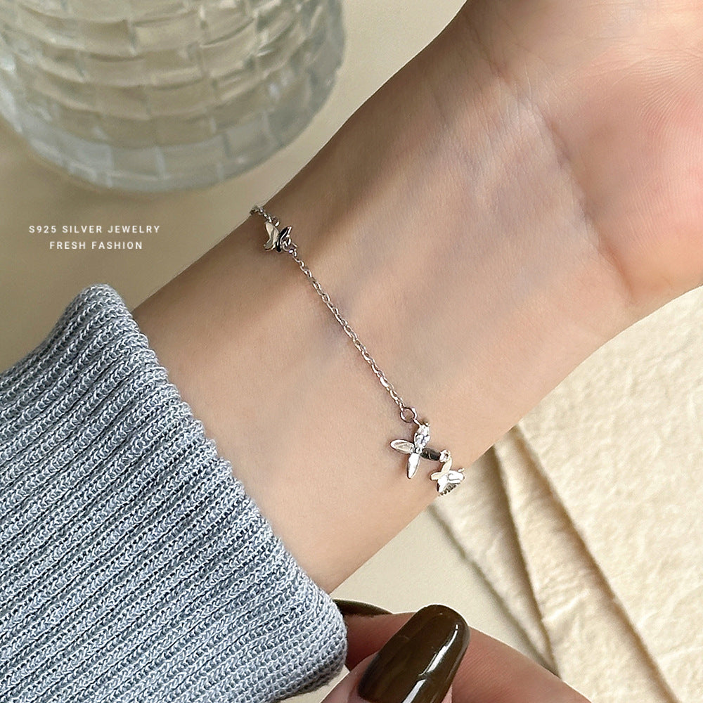 Silver 925 butterfly and flower necklace and bracelet~