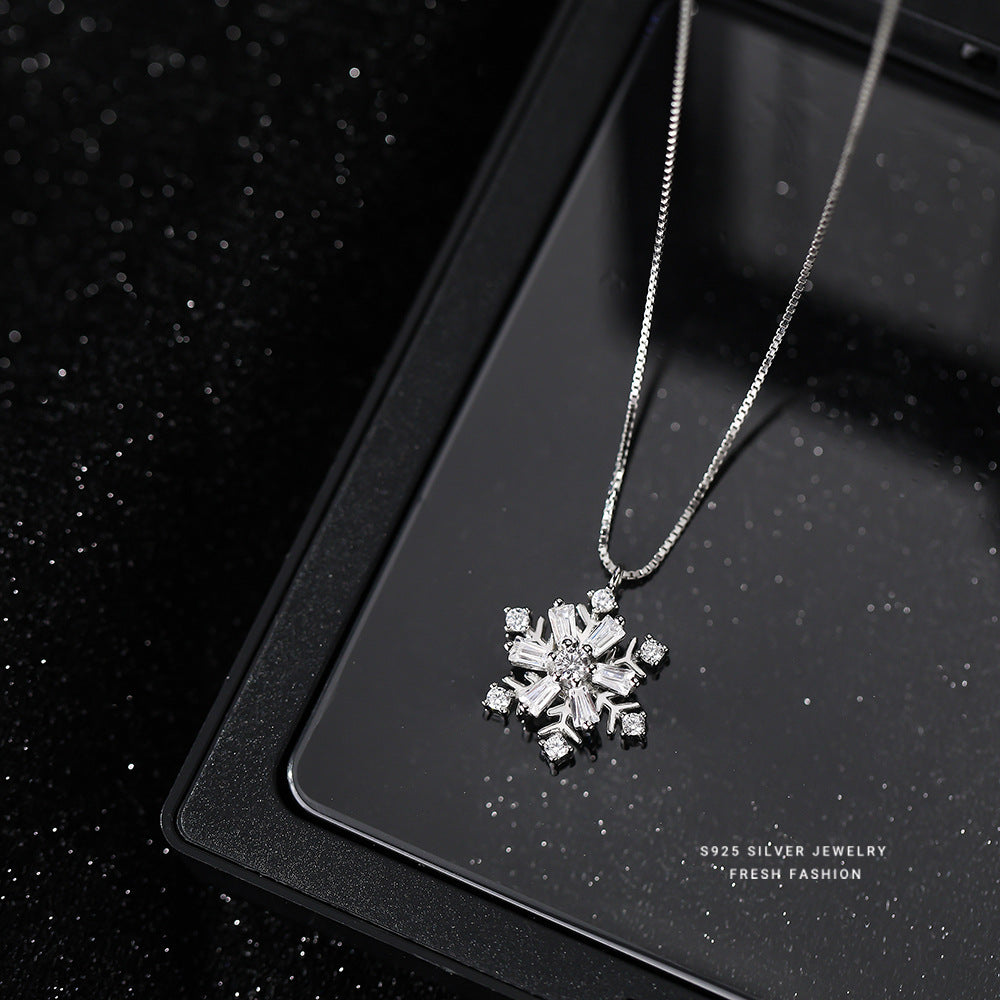 silver925 necklace korean design rotatable snowflake design!