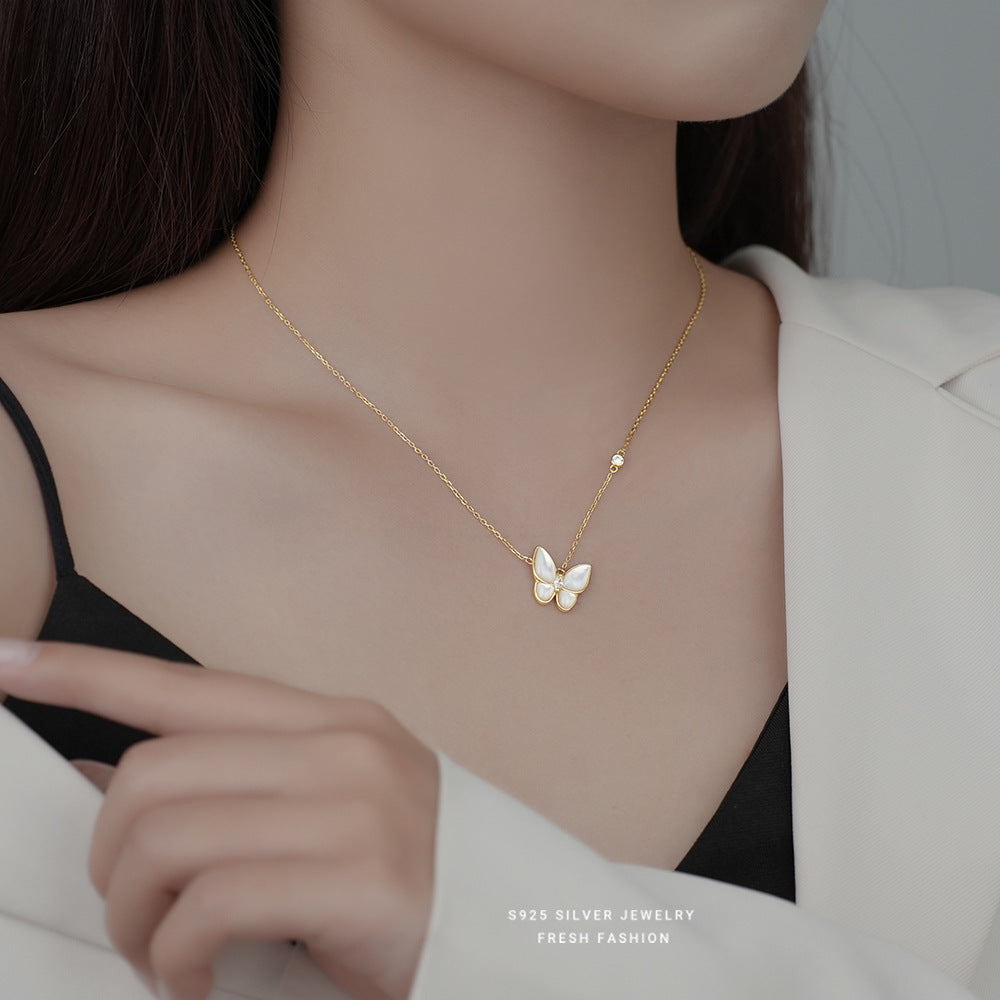 silver 925 necklace korean design White Fritillary Butterfly Elegant Design!