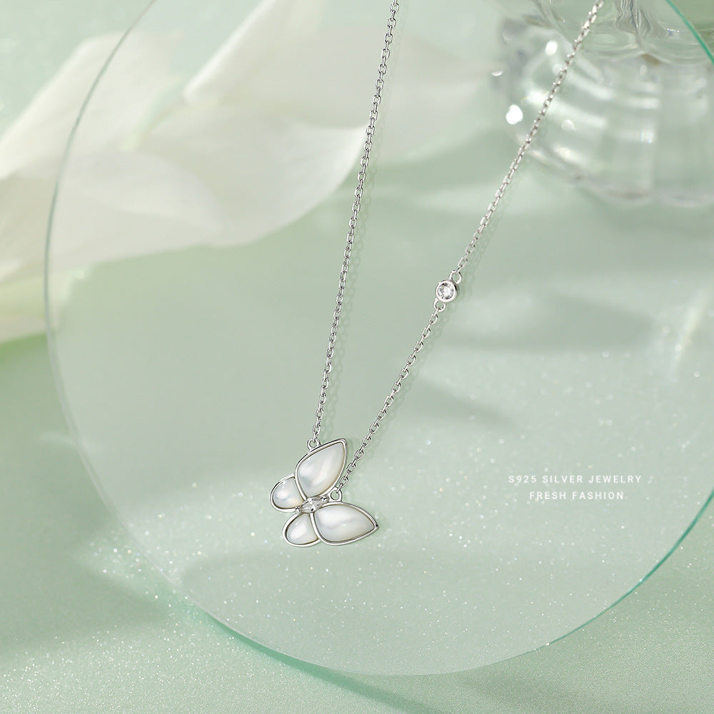 silver 925 necklace korean design White Fritillary Butterfly Elegant Design!