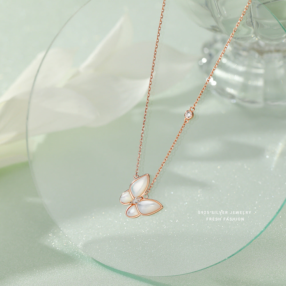 silver 925 necklace korean design White Fritillary Butterfly Elegant Design!