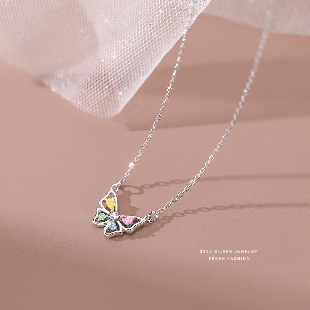 silver 925 necklace korean design Colorful zirconium butterfly design!