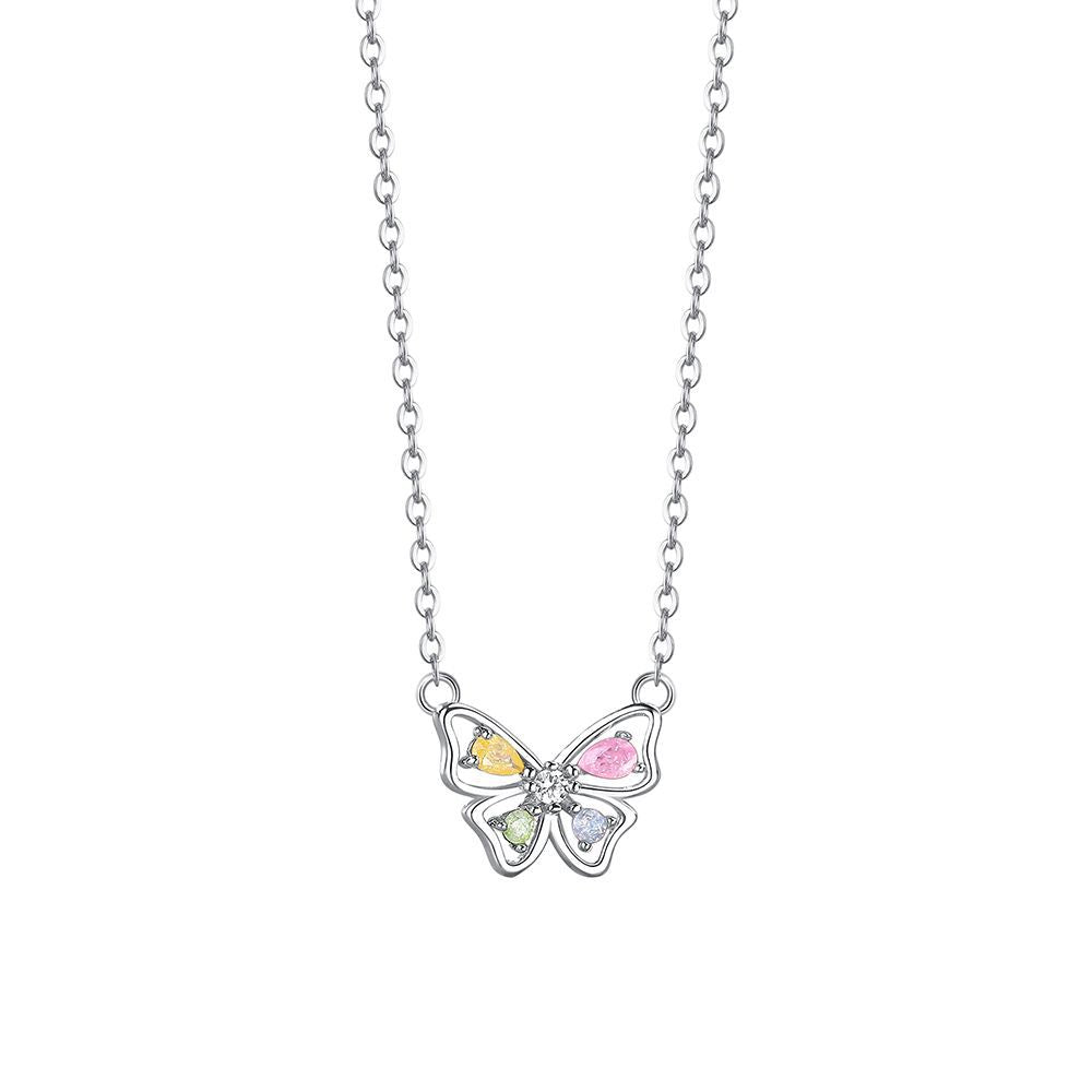 silver 925 necklace korean design Colorful zirconium butterfly design!
