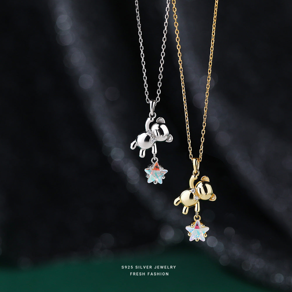 silver 925 necklace korean design Star Bear Colorful Star Design!