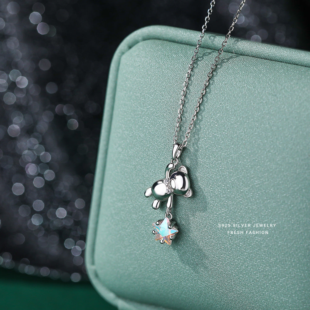 silver 925 necklace korean design Star Bear Colorful Star Design!