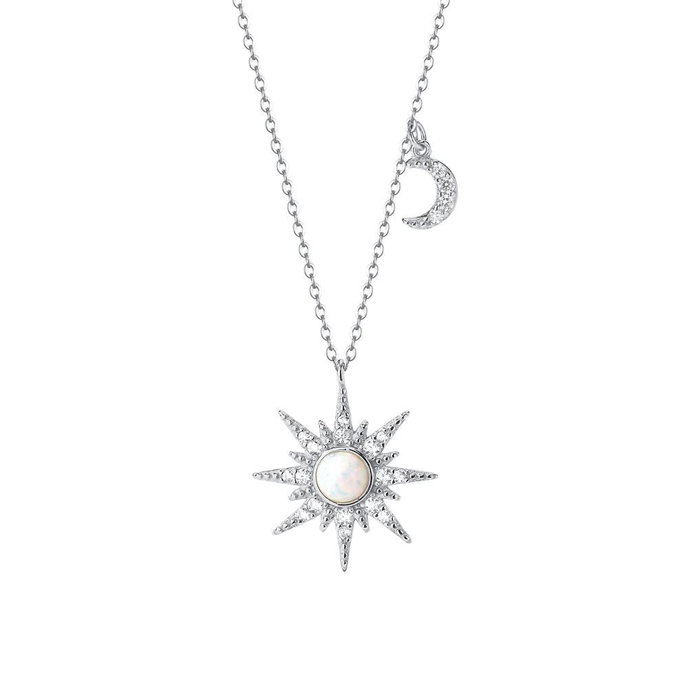 silver 925 necklace korean design Sun and Moon Opal Design!