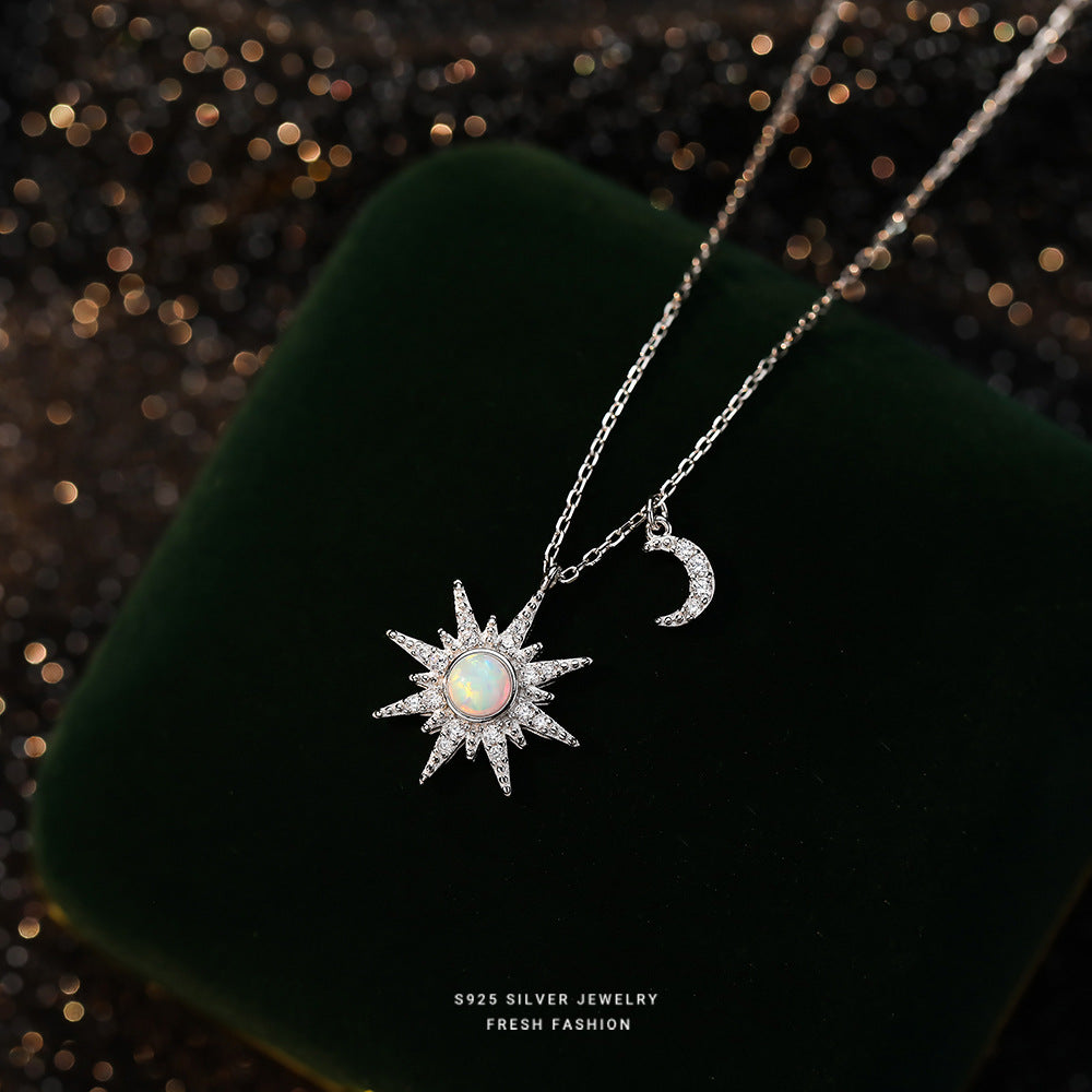 silver 925 necklace korean design Sun and Moon Opal Design!