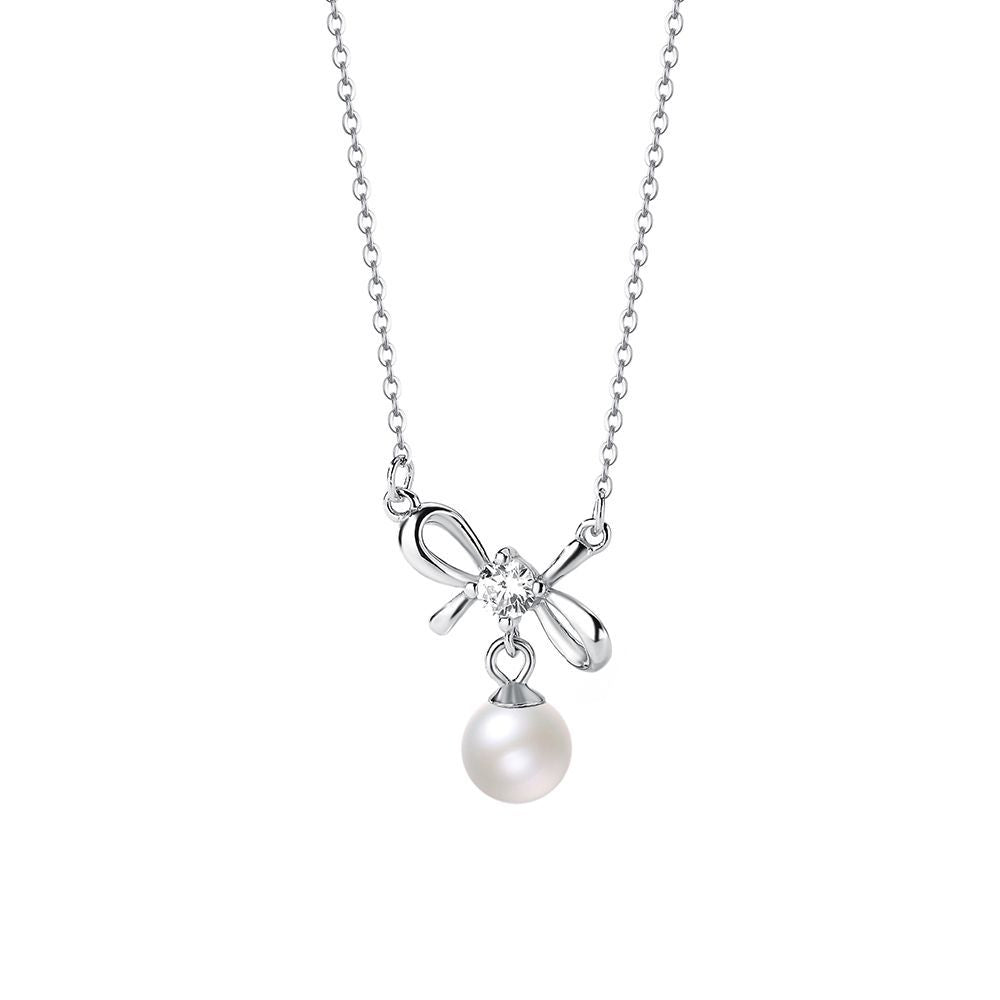 silver 925 necklace korean design bow shell pearl design!