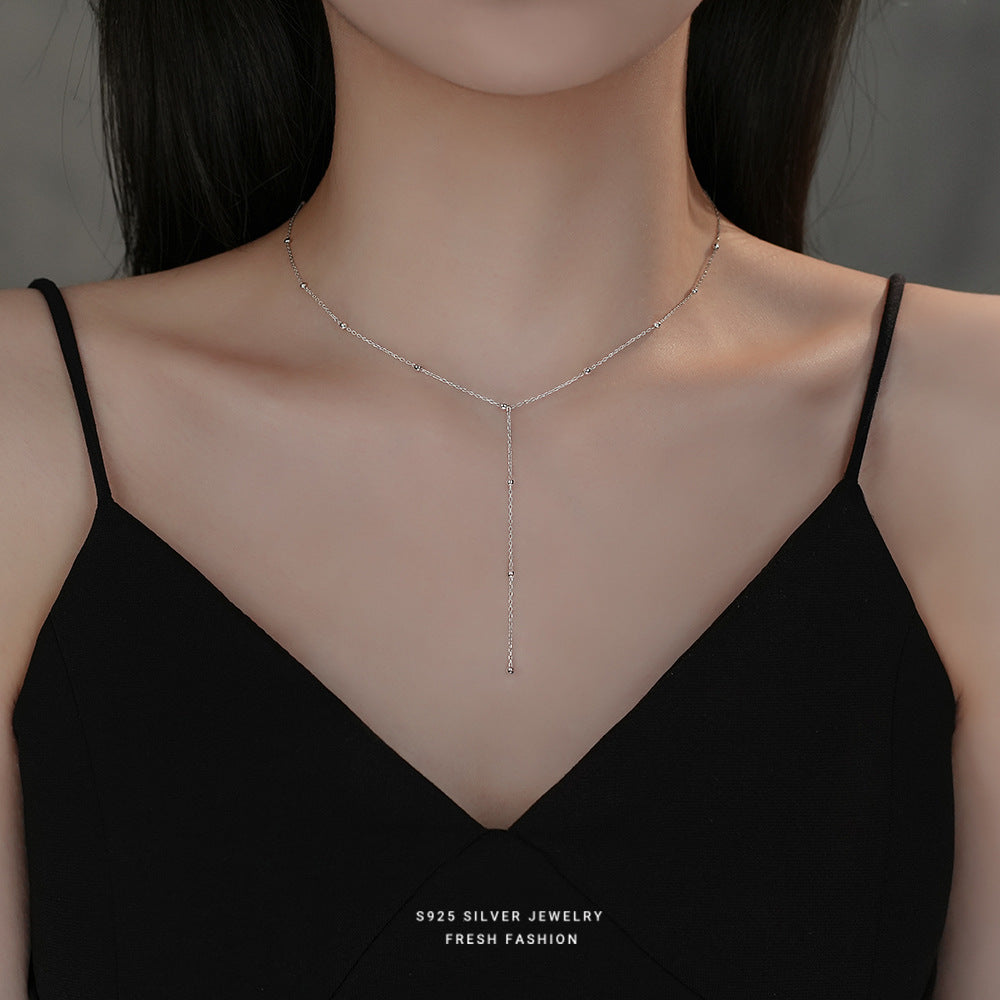 silver 925 necklace korean design long simple design!