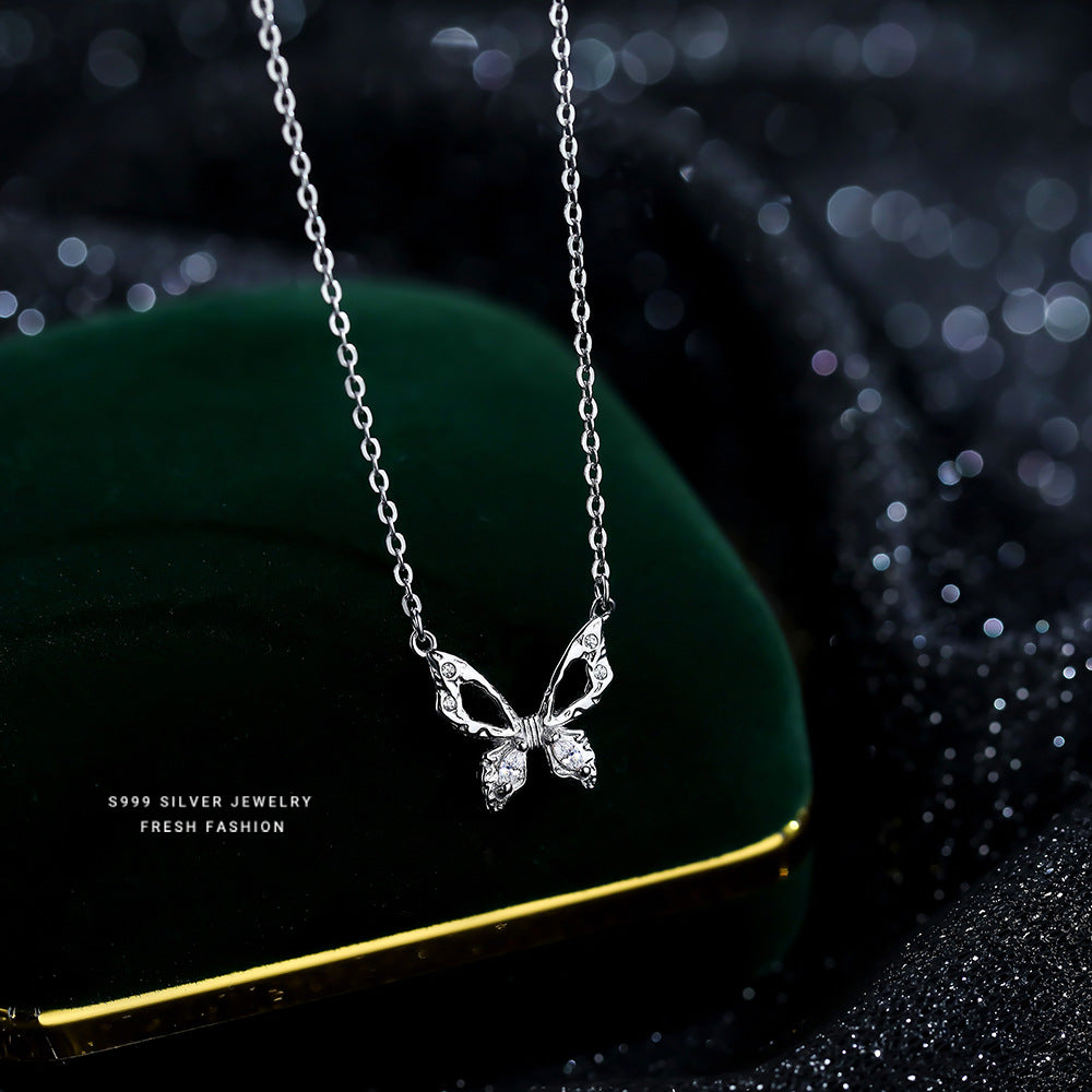 925 sterling silver butterfly hollow zircon jewelry set ~ necklace, earrings ~