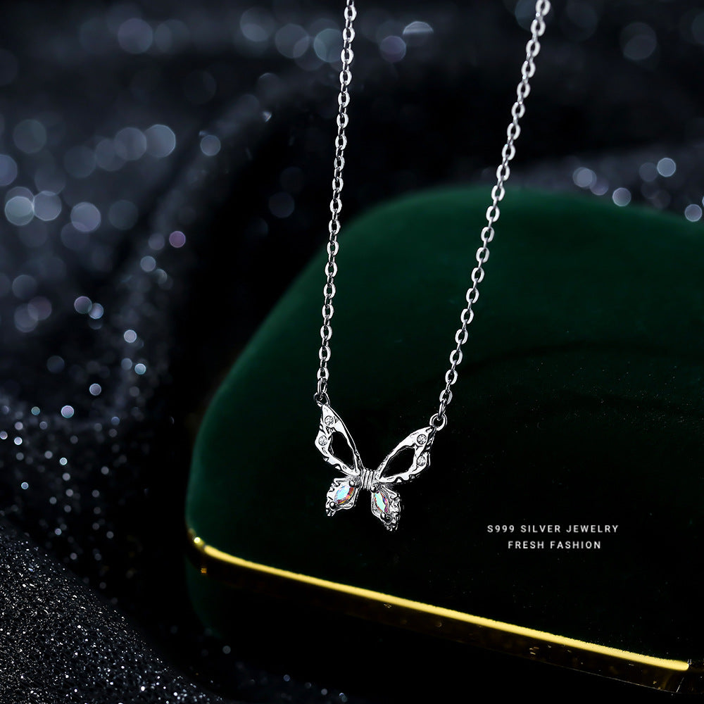 925 sterling silver butterfly hollow zircon jewelry set ~ necklace, earrings ~