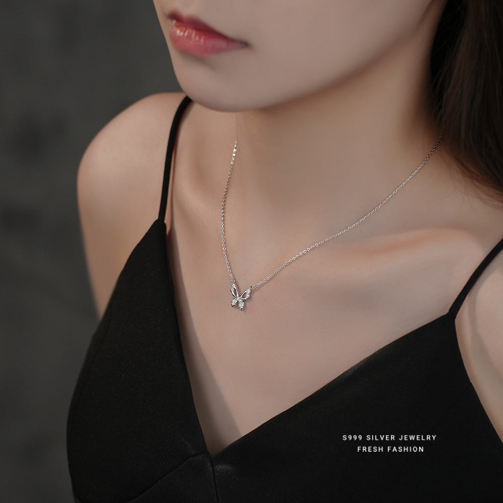 925 sterling silver butterfly hollow zircon jewelry set ~ necklace, earrings ~
