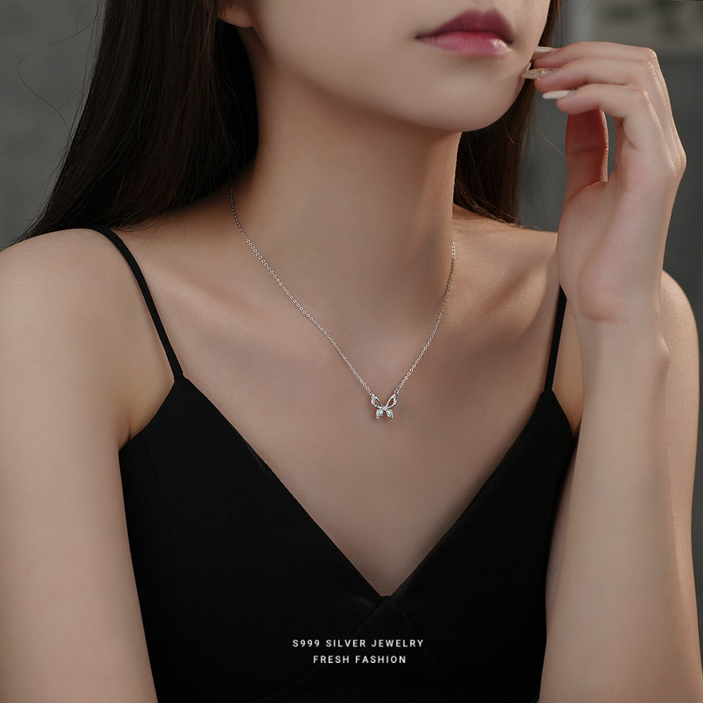 925 sterling silver butterfly hollow zircon jewelry set ~ necklace, earrings ~