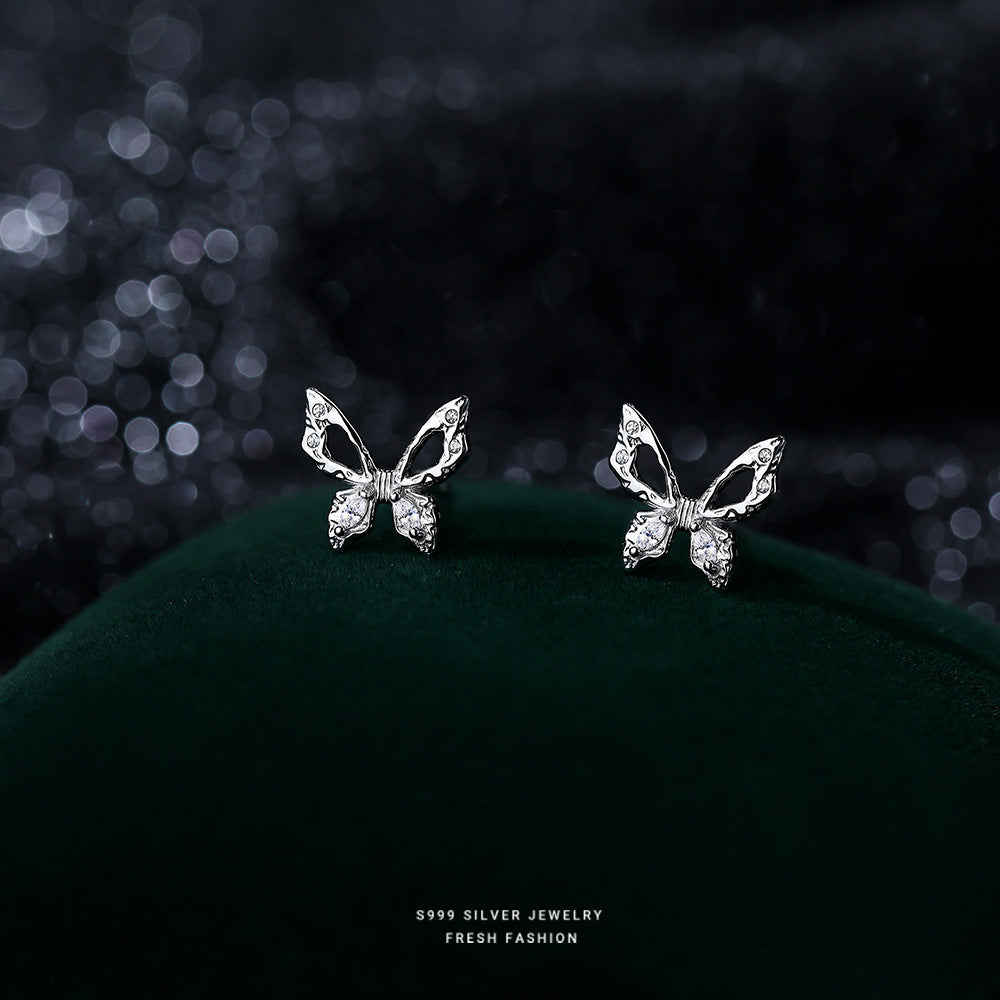 925 sterling silver butterfly hollow zircon jewelry set ~ necklace, earrings ~
