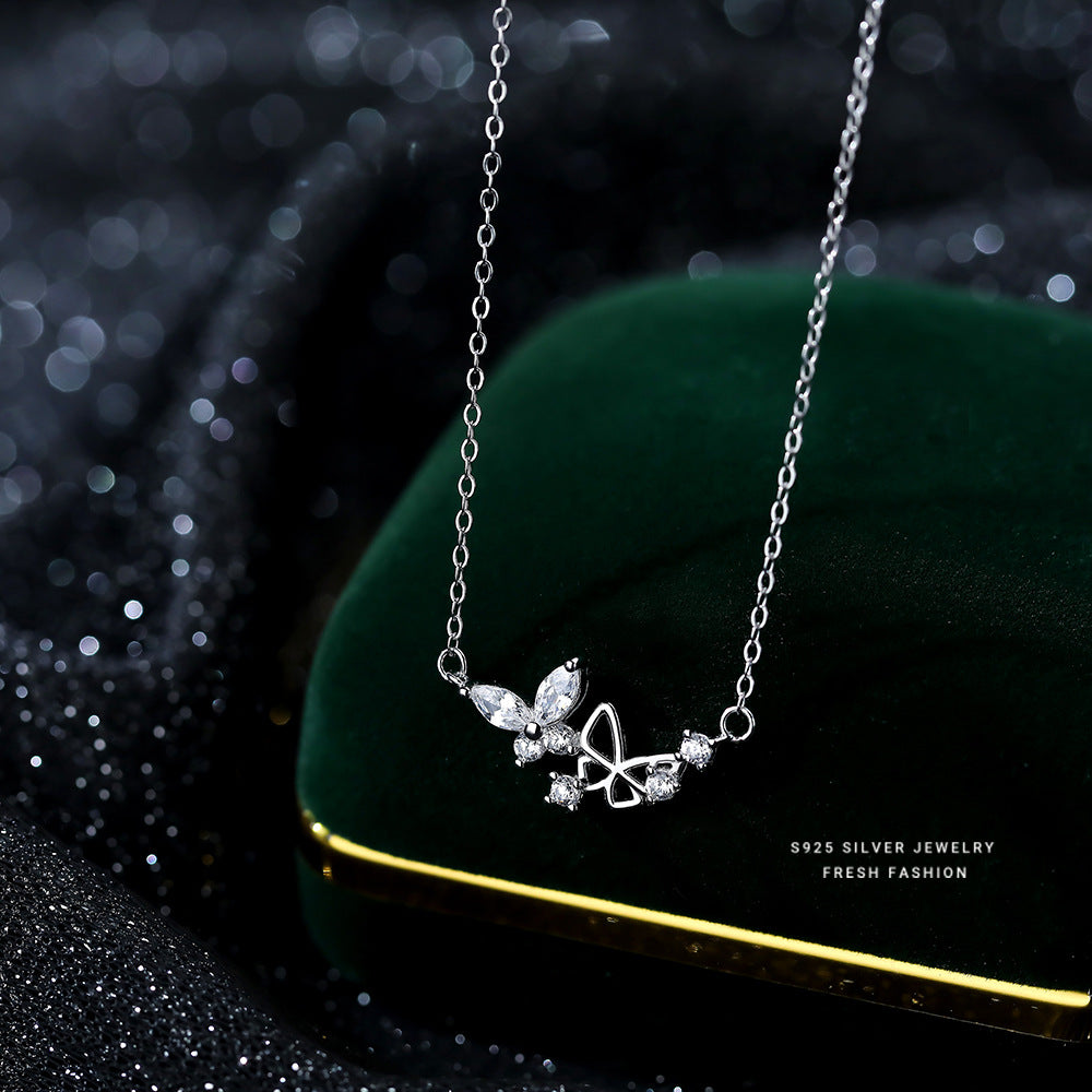 silver 925 necklace korean design double butterfly with zircon!