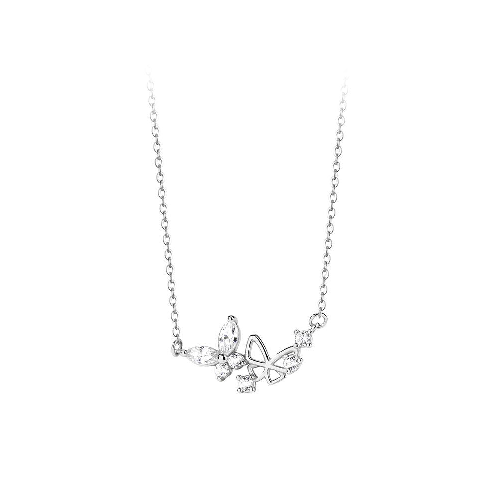 silver 925 necklace korean design double butterfly with zircon!