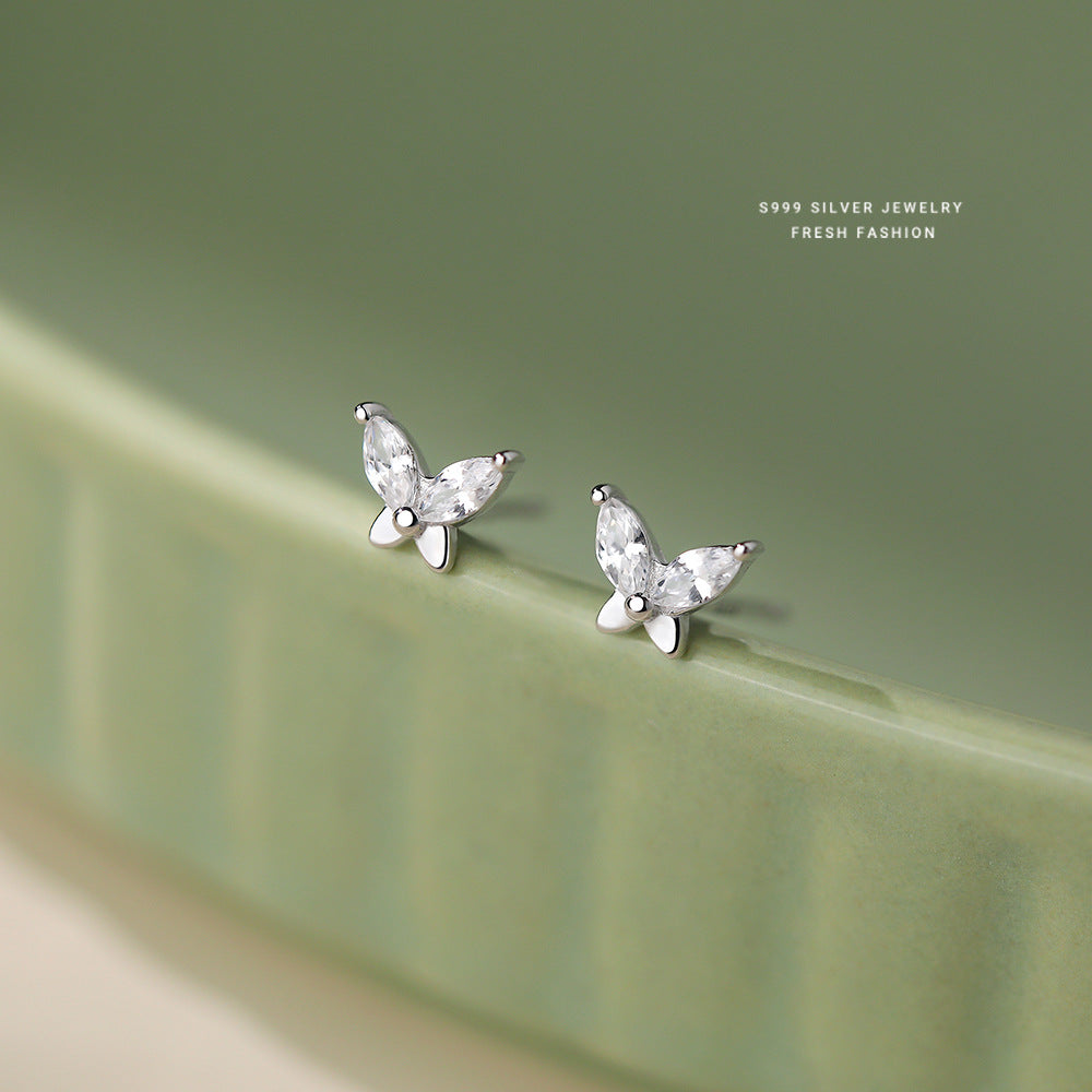925 sterling silver butterfly zircon jewelry set ~ necklace, earrings ~