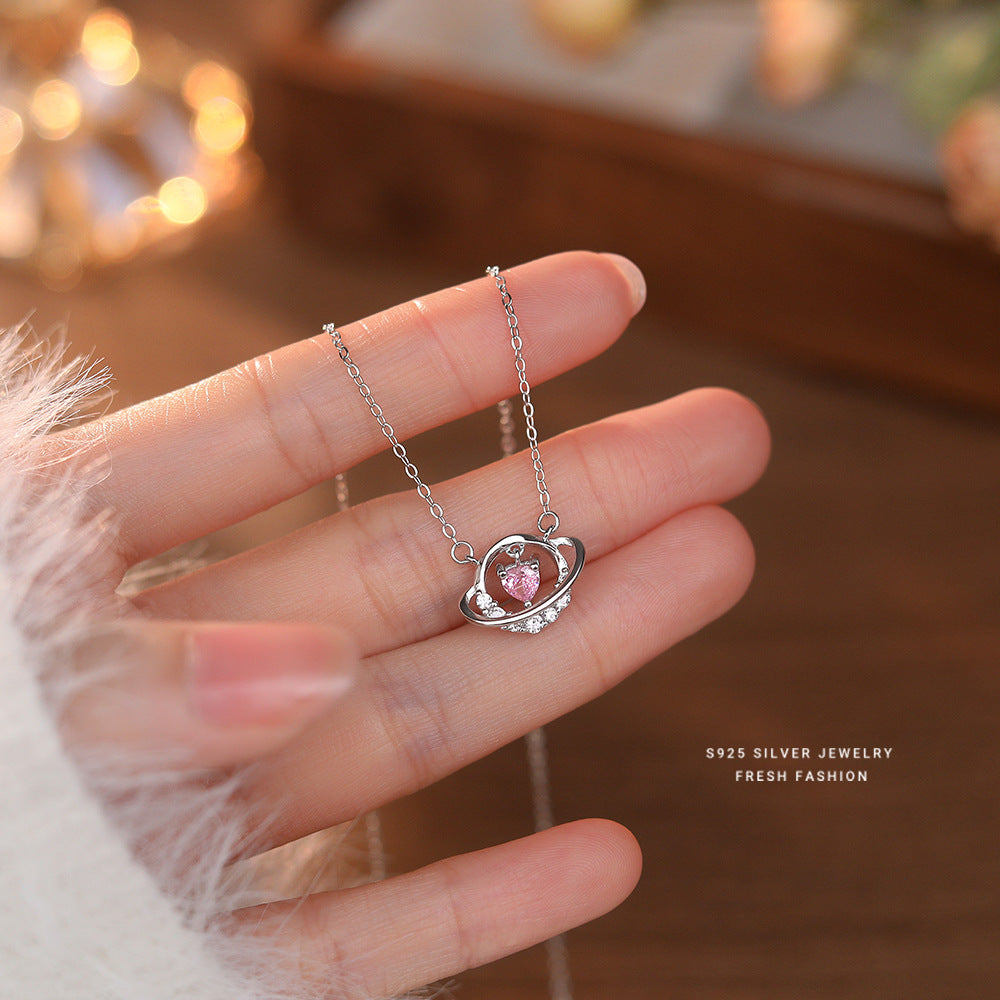 silver 925 necklace korean design Saturn heart design!