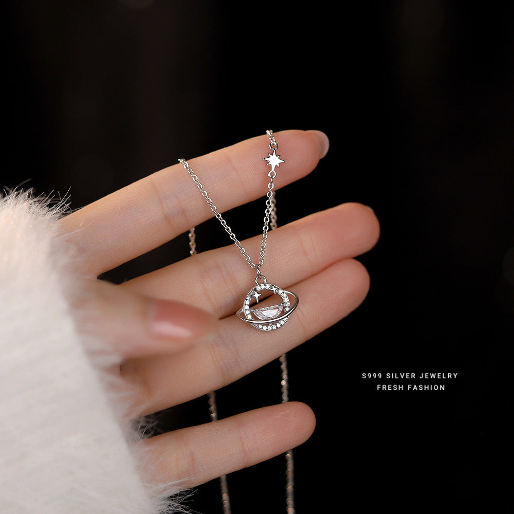 silver999 necklace korean design Saturn Zircon Design!