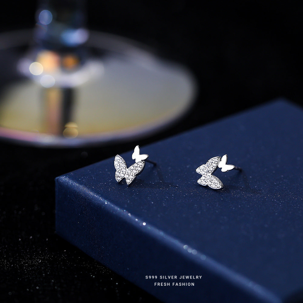 925 sterling silver butterfly exquisite zircon jewelry set ~ necklace earrings ~