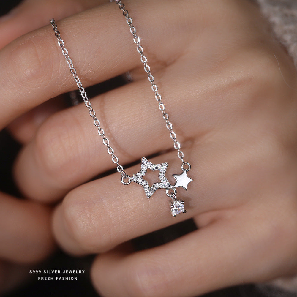 925 sterling silver star-shaped zircon inlaid jewelry set ~ necklace earrings ring ~