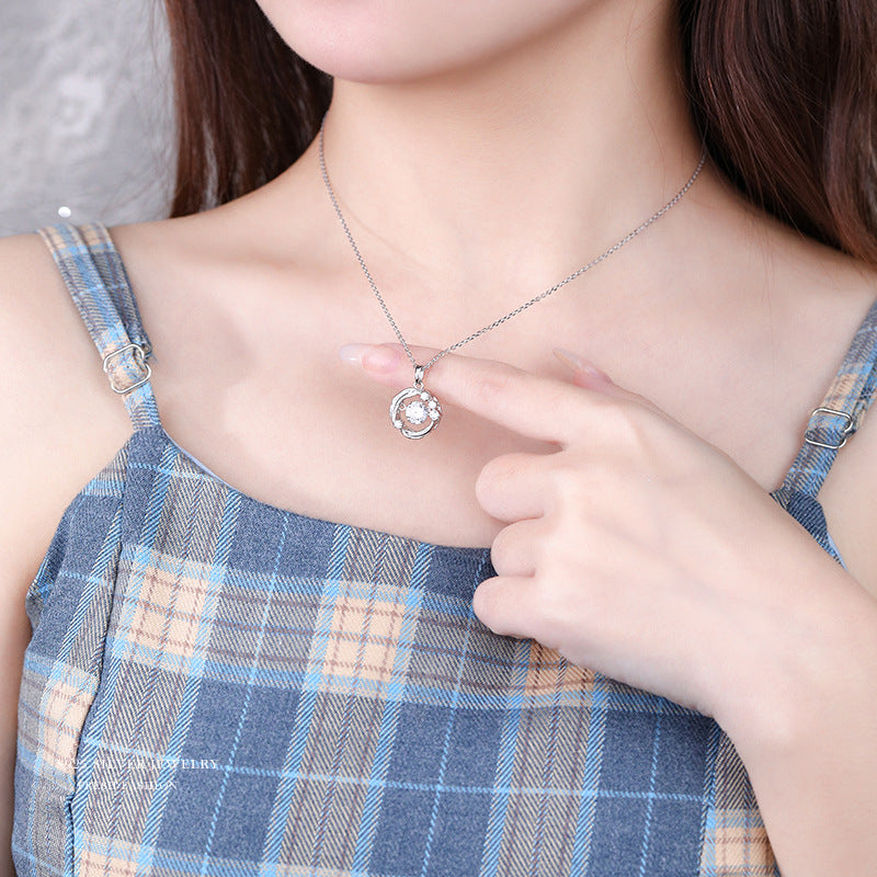 Silver 925 feather and zircon jewelry set with necklace and earrings