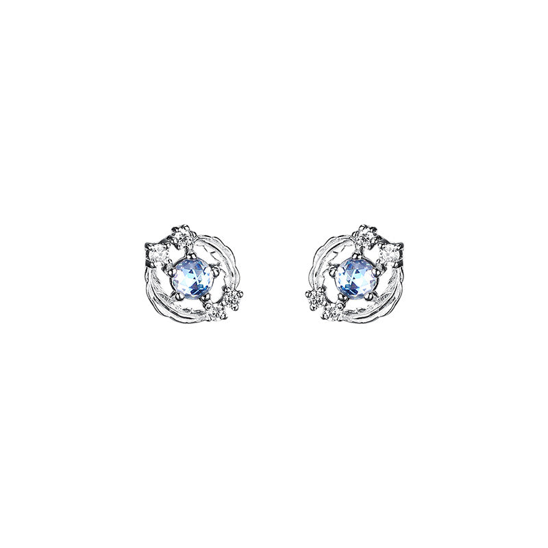 Silver 925 feather and zircon jewelry set with necklace and earrings