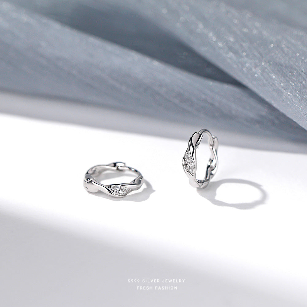 silver 999 earrings hoop korean design Light luxury design!CE119