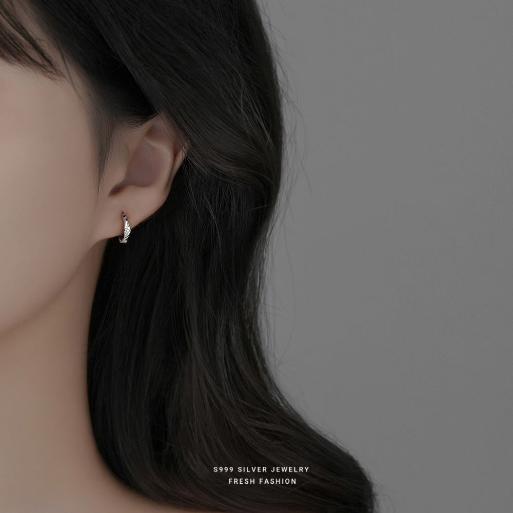silver 999 earrings hoop korean design Light luxury design!CE119