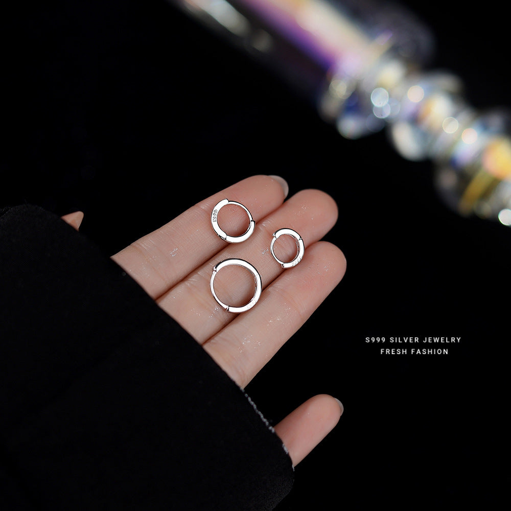 silver 999 earrings hoop korean design baisc simple design!CE150