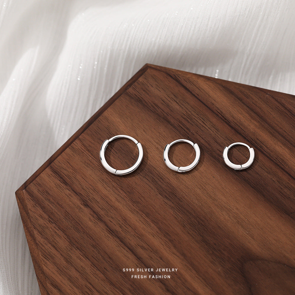 silver 999 earrings hoop korean design baisc simple design!CE150