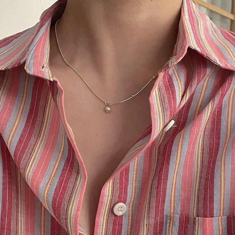silver 925 Original natural fresh water pearl necklace korean design DQ1894N syn