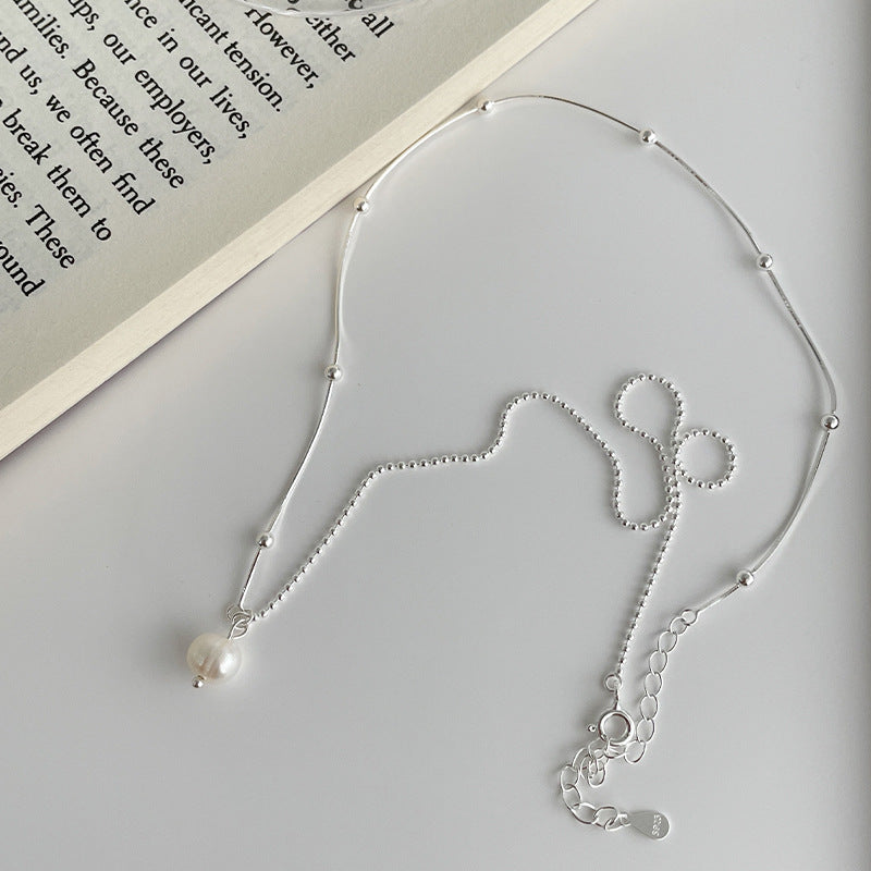 silver 925 Original natural fresh water pearl necklace korean design DQ1894N syn