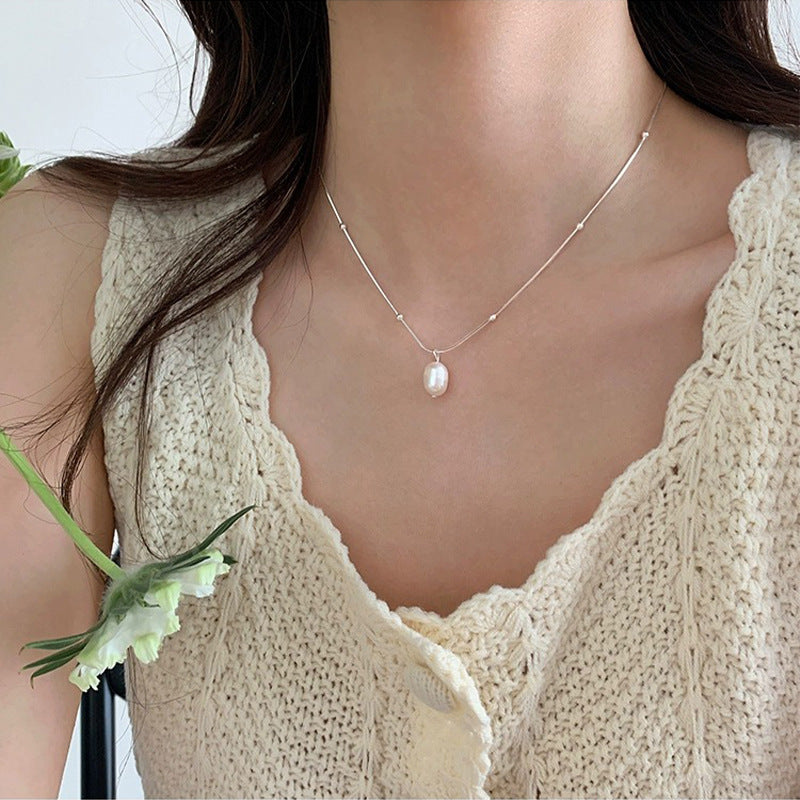 silver 925 Original natural fresh water pearl necklace korean design DQ1895N syn