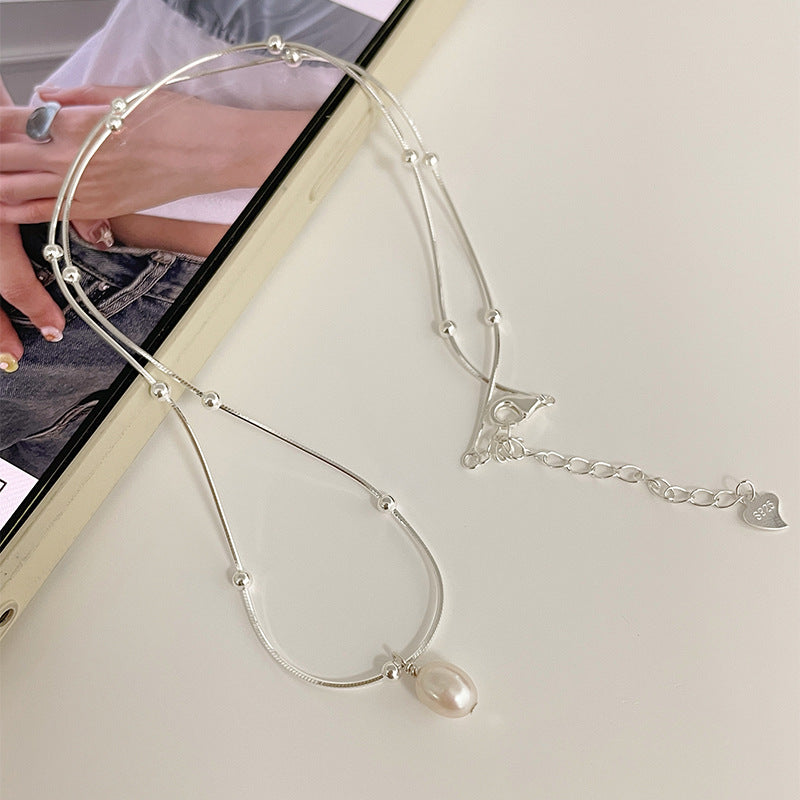 silver 925 Original natural fresh water pearl necklace korean design DQ1895N syn
