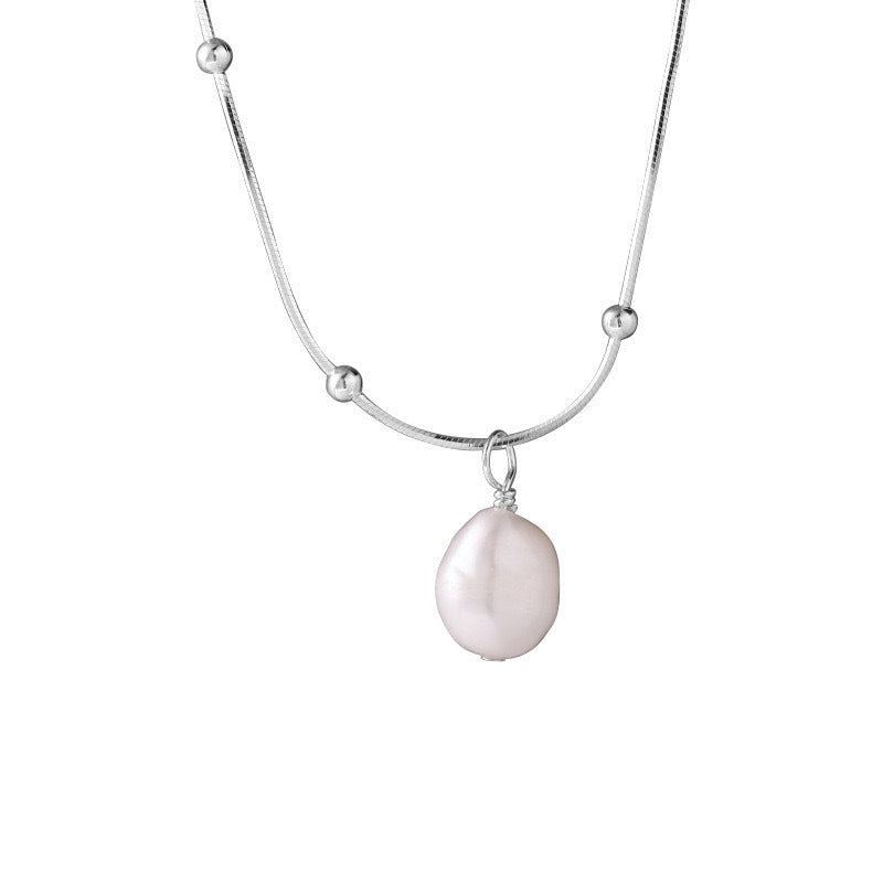 silver 925 Original natural fresh water pearl necklace korean design DQ1895N syn