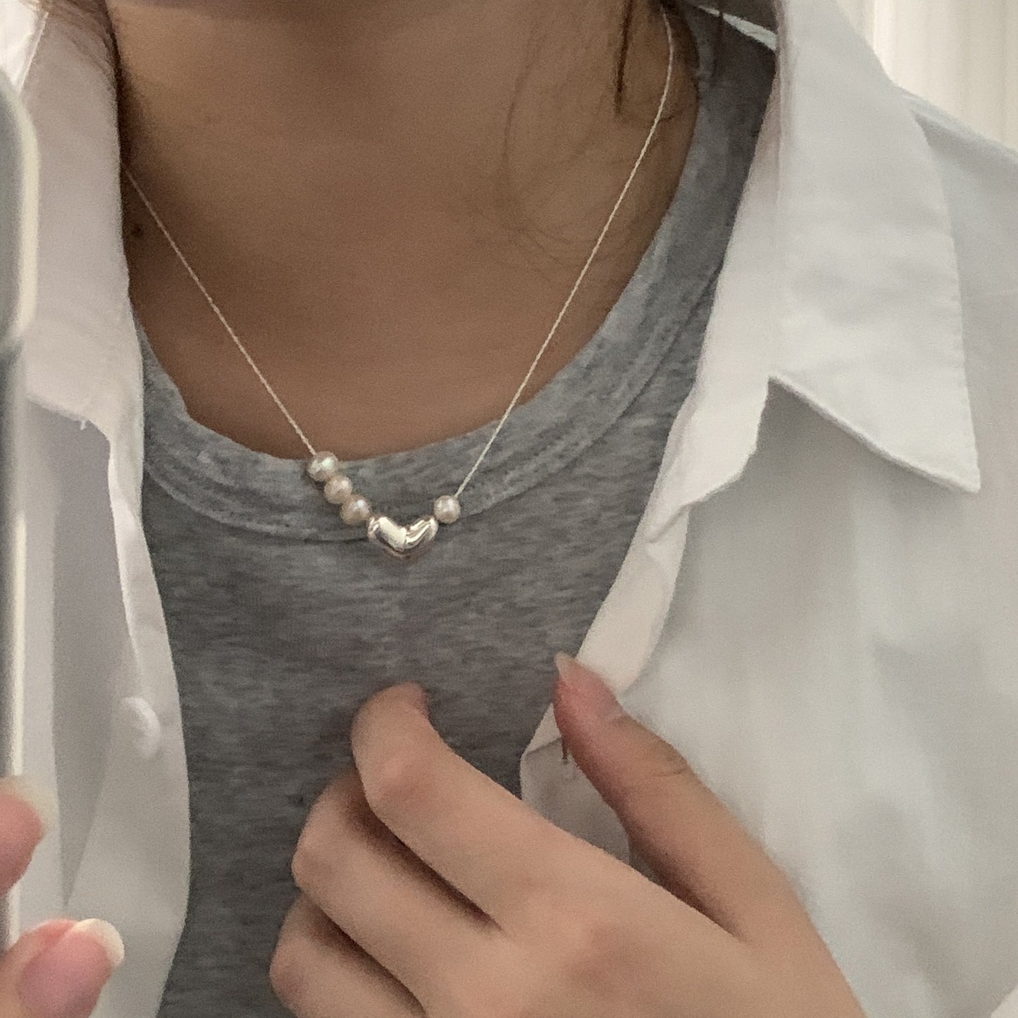 silver 925 Original natural fresh water pearl necklace korean design DQ1919N syn