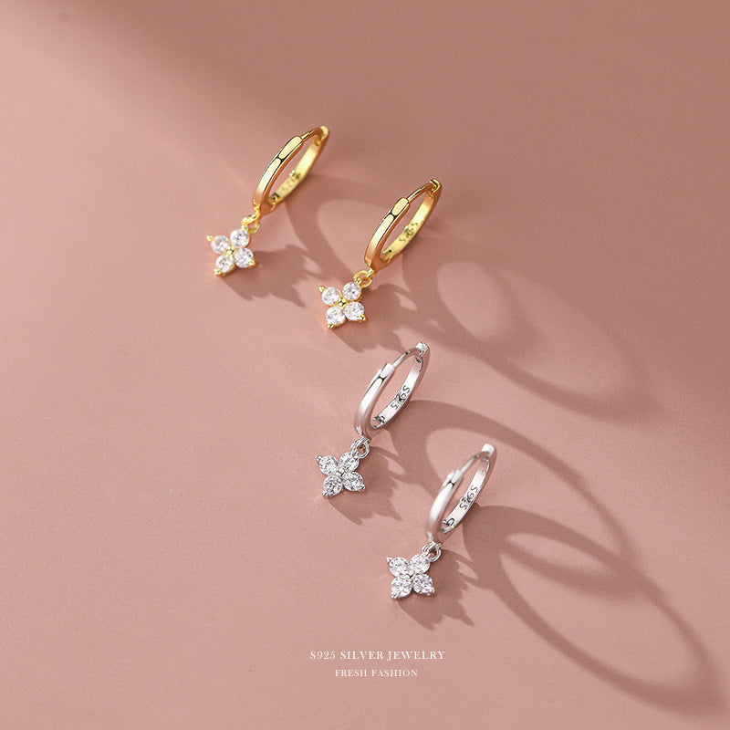 silver 925 earrings hoop korean design clover with zircon design!E2331