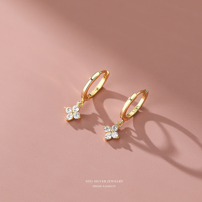 silver 925 earrings hoop korean design clover with zircon design!E2331