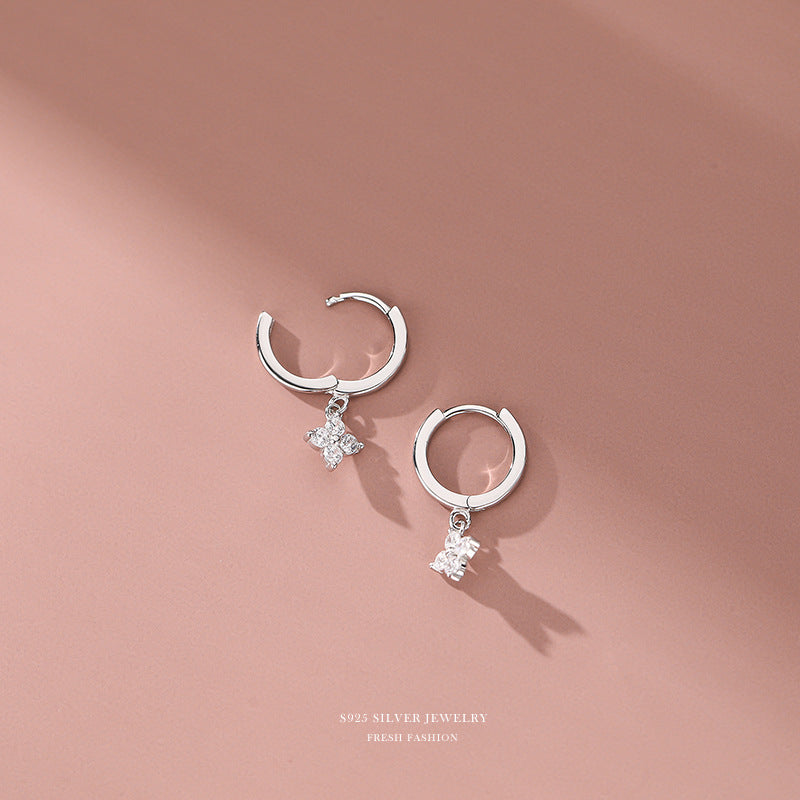 silver 925 earrings hoop korean design clover with zircon design!E2331