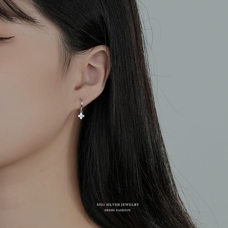 silver 999 earrings hoop korean design Super Sparkling Star Zircon design!E2863