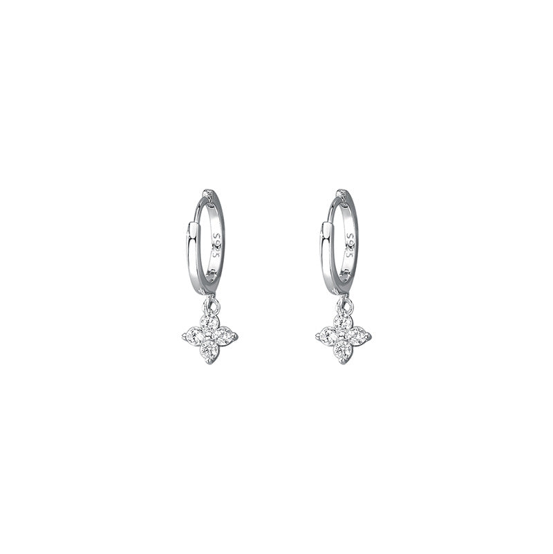 silver 925 earrings hoop korean design clover with zircon design!E2331