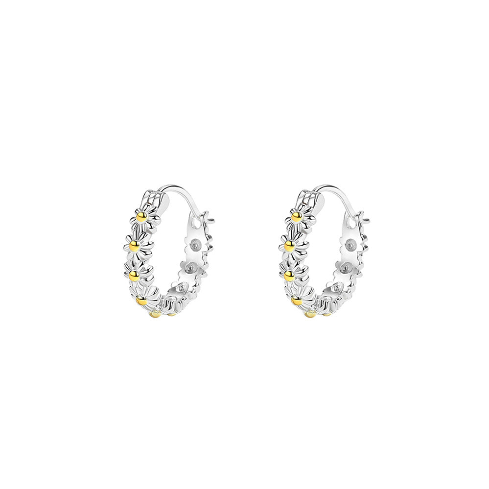 silver 925 earrings hoop korean design Small daisy three-dimensional exquisite!E2551